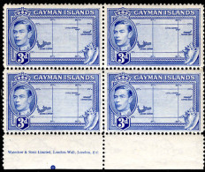 Cayman Islands 1938-48 3d Blue Imprint Block Of 4 Unmounted Mint. - Cayman Islands