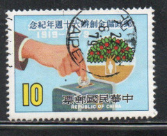 CHINA REPUBLIC CINA TAIWAN FORMOSA 1979 POSTAL SAVINGS HAND PUTTING COIN IN BANK 10$ USED USATO OBLITERE' - Usati