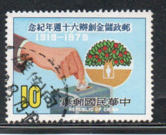 CHINA REPUBLIC CINA TAIWAN FORMOSA 1979 POSTAL SAVINGS HAND PUTTING COIN IN BANK 10$ USED USATO OBLITERE' - Usati