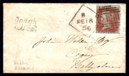 1856 Tiny Cover To Ballyclare With 1d Red On Deeply Blued, P.14, Tied By Very Fine Dublin "Spoon" Code "8" With 3 Arcs - Voorfilatelie