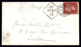 1856 Cover To London With 1d "Stars" Tied By Superb Dublin "Spoon" With Timed Code "3E" With 3 Arcs Inside The Diamond - Prephilately