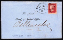 1859 Entire To Ballinasloe With Fine 1d "Stars" LC Perf.14 On Transition Paper, Tied By Very Fine, TULLAMORE Irish Spoon - Cartas