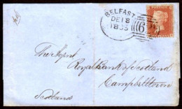 1855 Wrapper To Scotland With 1d "Stars" On Blued, Beautifully Tied By English-type Numeral Spoon 3-3-4 Of BELFAST - Storia Postale