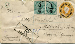 BIRMANIE ENTIER POSTAL RECOMMANDE AVEC AFFR COMPL RECTO/VERSO DEPART RANGOON 28 JA 99 POUR L'ALLEMAGNE - Burma (...-1947)