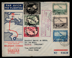 COVER PAR AVION  BELGIQUE - CONGO TO GAND VIA LEOPOLDVILLE - 1e VLUCHT REGELM.LUCHTDIENST BELGIE- SABENA      2 SCANS - Cartas & Documentos