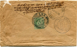 BIRMANIE LETTRE AVEC AFFRANCHISSEMENT AU DOS DEPART RANGOON 14 NOV 14 ARRIVEE KONDANOOR 22 NOV 14 - Burma (...-1947)