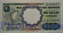 MALAYA & BRITISH BORNEO 1 DOLLAR 1959 PICK 8A UNC RARE - Malesia