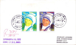 2001 BANGLADESH Mother Teresa IMPERF & IMPERF PROOF On Inland Registered Cover Extremely RARE - Mother Teresa