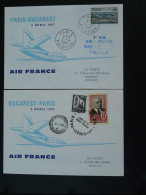 Lettre Premier Vol First Flight Cover (x2) Paris Bucharest Caravelle Air France 1967 - Brieven En Documenten