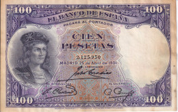 BILLETE DE ESPAÑA DE 100 PTAS DEL AÑO 1931 SIN SERIE  (BANKNOTE) EL GRAN CAPITAN - 100 Peseten