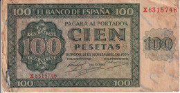 BILLETE DE ESPAÑA DE BURGOS DE 100 PTAS 20/05/1936 SERIE X  (BANK NOTE) - 100 Pesetas