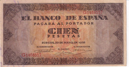 BILLETE DE ESPAÑA DE 100 PTAS 20/05/1938 SERIE G EN CALIDAD EBC (XF) (BANK NOTE) - 100 Peseten