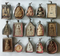 SET OF 15 THAI BUDDHIST BLESSED MEDALLION CLAY AMULETS - Paesi