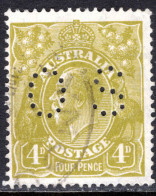 Australia 1926-30 4d Olive-yellow Official Perfin 2 Wmk 7 Perf 14 Fine Used. - Gebruikt