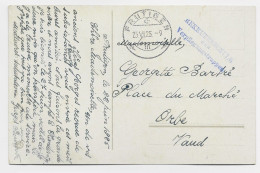 HELVETIA SUISSE FRUTIGEN 23.VI .1925 CARTE + GRIFFE REKRUTENSCHULE DER VERPFLEGUNGSTRUPPEN POUR ORBE - Postmarks