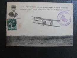 T1 - Cachet Port Aviation Juvisy - Grande Quinzaine De Paris 1909 - Aeroplane Wright Piloté Par Le Comte Lambert - Aviateurs