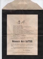 Mademoiselle Marie BAPTIER/ Décédée à VICHY Le 29 Juin 1911/Vous Prie D'assister En L'Eglise St Blaise/1911     FPD130 - Obituary Notices