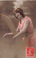 CPA  - Sainte Cécile - Femme En Rose Jouant De La Harpe  - Colorisé - Carte Postale Ancienne - Mujeres