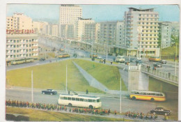 North Korea Used Postcard - Trolleybus Skoda 9 Tr, Unidentified Bus , Skoda RTO, Volga Cars In Phenian - Bus & Autocars