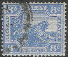 Federated Malay States. 1904-22 Tiger. 8c Blue Used. Mult Crown CA W/M SG 42 - Federated Malay States