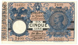 5 LIRE BIGLIETTO DI STATO VITTORIO EMANUELE III FLOREALE 05/11/1914 QFDS - Otros