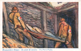 ILLUSTRATION - Brancardiers Belges: Au Poste De Secours - Pierre Paulus - Soldats - Tranchées - Carte Postale Ancienne - Guerre 1914-18