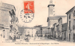 PAULHAN (Hérault) - Boulevard De La République - Les Halles - Voyagé 1911 (2 Scans) - Paulhan