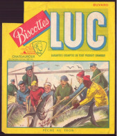 Buvard ( 18 X 15,5 Cm ) " Biscottes Luc " Pêche Au Thon ( Pliures, Rousseurs, écritures ) - Biscottes