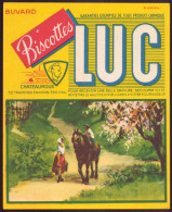 Buvard ( 18 X 14,5 Cm ) " Biscottes Luc " Promenade Champêtre ( Pliures, Rousseurs ) - Biscottes