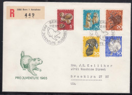 Switzerland 1965 Animals Mi#826-830 FDC Cover To USA - Brieven En Documenten