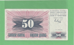 NARODNA BANKA  BOSNE I HERCEGOVINE . 50 DINARA  .  1992  .  2 SCANES - Bosnie-Herzegovine