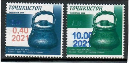 Tajikistan 2021 . Ovpt 0.40, 10.00 On Cooking Copper Of 2008 . 2v. - Tayikistán