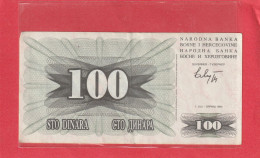 NARODNA BANKA  BOSNE I HERCEGOVINE . 100 DINARA  .  1992  .  2 SCANES - Bosnie-Herzegovine