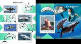 Guinea 2023, Animals, Dolphins, 4val In BF +BF - Dauphins