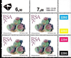 South Africa - 1991 Succulents 7c Control Block (1991.12.09) (**) - Hojas Bloque