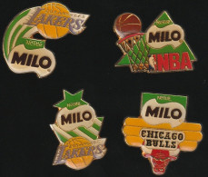 76668-série De 4 Pin's.Basketball.NBA.Milo.Nestlé.Lakers.chicagobull. - Basketbal