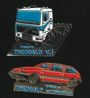 76672-série De 2 Pin's.Concessionnaire Vovlo Et Mitsubishi Théobald à Sarreguemines - Transports