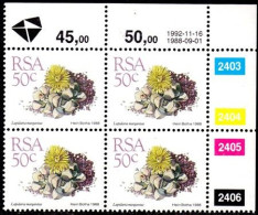 South Africa - 1992 Succulents 50c Control Block (1992.11.16) (**) - Hojas Bloque