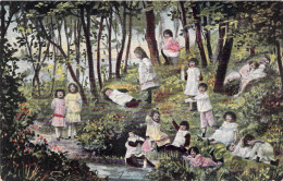 Enfants - Groupe D'enfants Qui Jouent Au Bord De L'eau - Illustrateur - Colorisé -  Carte Postale Ancienne - Grupo De Niños Y Familias