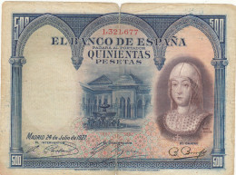 H0132 BILELTE ESPAÑA 500 PESETAS 1927 NUM. ANTERIOR MAS RARO MC - 500 Peseten