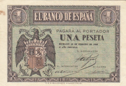 H0120 BILLETE ESPAÑA 1 PESETA FEB 1938 EBC CON MANCHAS - 1-2 Peseten