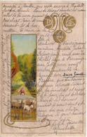 Fantaisies - Petite Bergère Et Son Troupeau - Colorisé - Cadre Doré  -  Carte Postale Ancienne - Scènes & Paysages