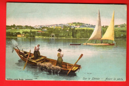 ZVO-18  Sur Le Lac Léman, Avant La Pêche, Pêcheurs Réparant Leurs Filets, Voilier. Région Aubonne Allaman,Circ. 1907  - Allaman