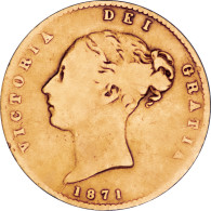 Royaume-Uni 1 Demi Souverain Victoria Buste Jeune Et Armoiries 1871 - 1/2 Sovereign