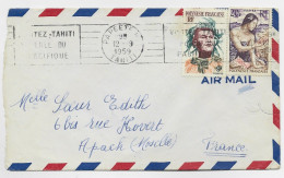 POLYNESIE 20FR+9FR LETTRE COVER AVION MEC PAPEETE RP 12.8.1959 TAHITI POUR ASPACH MOSELLE - Lettres & Documents