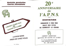 23-0574 20 Eme Anniversaiere De L'APNS Invitation 9 Mai 1982 Sennecey Le Grand Amicale Philatelique Et Numismatique - Tickets - Entradas