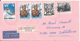 Greece Registered Cover Sent Air Mail To Germany DDR 1985 Topic Stamps - Lettres & Documents