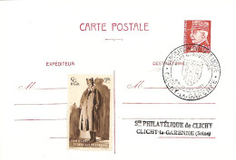 23-0582  Entier Postal 1944ste Philatélique De Clichy La Garenne Vignette Pour Le Livret Et L'aide Aux Prisonniers - Cartes Postales Repiquages (avant 1995)