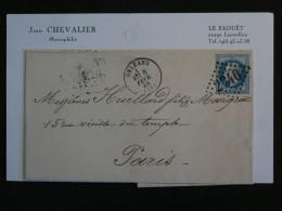 BV8 FRANCE BELLE LETTRE 1869 ORLEANS A PARIS VIEILLE DU TEMPLE +NAPOLEON N° 29 ++AFF. INTERESSANT+ - 1863-1870 Napoléon III Lauré