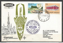 Belgique - Poste Aérienne - Sabena - 1ère Liaison Bruxelles-Conakry 7-11-1969 - Storia Postale